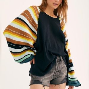 Free People -Rainbow Dreams Balloon-Sleeve Top Long Sleeve Rainbow Black